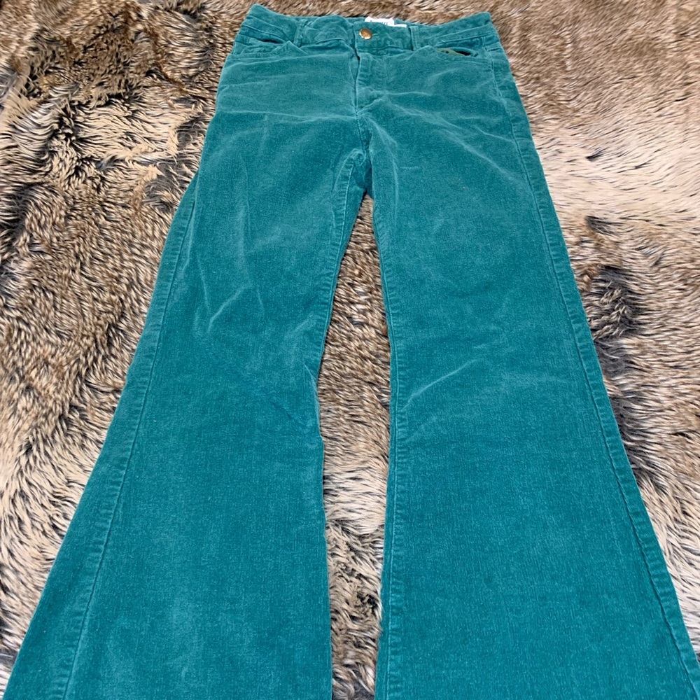 PRINCESS POLLY Nadia Corduroy Pants Green Flare Leg Stretch High Waisted Size 6